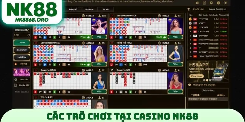 Các trò chơi tại Casino NK88