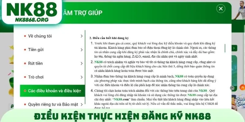 Điều kiện thực hiện đăng ký NK88
